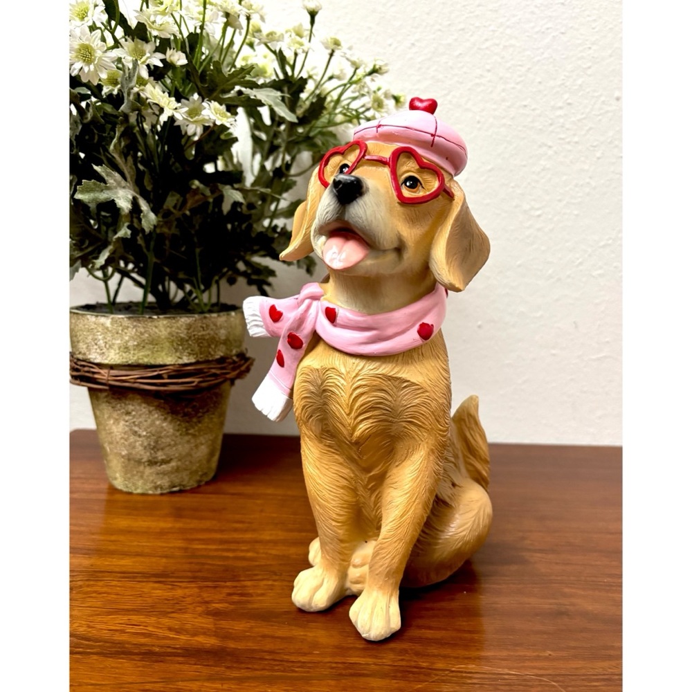 LABRADOR GOLDEN RETRIEVER FESTIVE DECOR FIGURINE PARIS WHIMSICAL HEART 10"